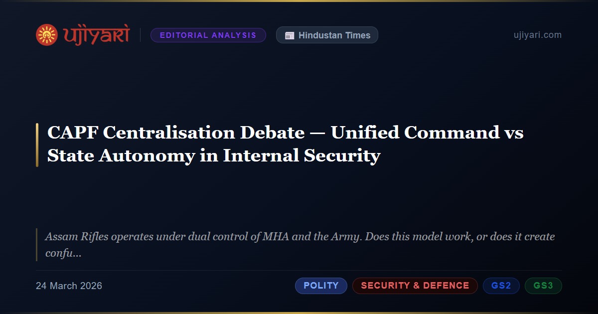 Capf Si Pop Command CAPF Centralisation Debate — Unified Command vs State Autonomy in ...
